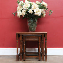 Load image into Gallery viewer, x SOLD Set of French Oak Nesting Tables with Graduated Sizes Stretcher Bases and Turned Legs. B12843