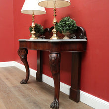 Load image into Gallery viewer, x SOLD Antique English Mahogany Marble Top Console Table / Hall Table with Claw Feet. B12379