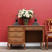 Load image into Gallery viewer, Antique French Oak Desk with Three Side Drawers Single Top Drawer Knee Hole and Key. B12812