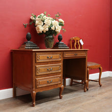 Load image into Gallery viewer, Antique French Oak Desk with Three Side Drawers Single Top Drawer Knee Hole and Key. B12812