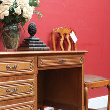 Load image into Gallery viewer, Antique French Oak Desk with Three Side Drawers Single Top Drawer Knee Hole and Key. B12812