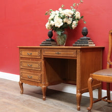 Load image into Gallery viewer, Antique French Oak Desk with Three Side Drawers Single Top Drawer Knee Hole and Key. B12812