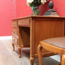 Load image into Gallery viewer, Antique French Oak Desk with Three Side Drawers Single Top Drawer Knee Hole and Key. B12812