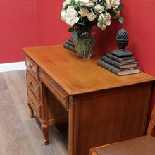 Load image into Gallery viewer, Antique French Oak Desk with Three Side Drawers Single Top Drawer Knee Hole and Key. B12812