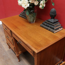 Load image into Gallery viewer, Antique French Oak Desk with Three Side Drawers Single Top Drawer Knee Hole and Key. B12812