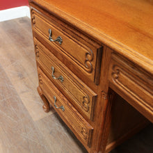 Load image into Gallery viewer, Antique French Oak Desk with Three Side Drawers Single Top Drawer Knee Hole and Key. B12812