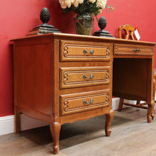 Load image into Gallery viewer, Antique French Oak Desk with Three Side Drawers Single Top Drawer Knee Hole and Key. B12812