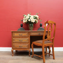 Load image into Gallery viewer, Antique French Oak Desk with Three Side Drawers Single Top Drawer Knee Hole and Key. B12812
