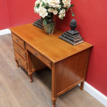 Load image into Gallery viewer, Antique French Oak Desk with Three Side Drawers Single Top Drawer Knee Hole and Key. B12812