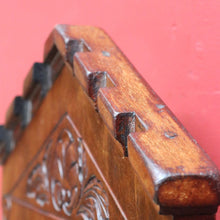 Load image into Gallery viewer, Antique Australian Cedar Hall Chair with Carved Gothic / Church Architectural Back. B13097