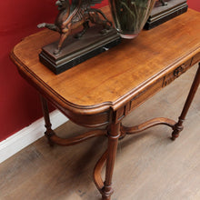 Load image into Gallery viewer, x SOLD Antique French Country Farmhouse Hall Table with Cross Stretcher Base Reeded Legs and Decorative Carved Motif. B12714