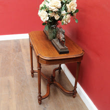 Load image into Gallery viewer, x SOLD Antique French Country Farmhouse Hall Table with Cross Stretcher Base Reeded Legs and Decorative Carved Motif. B12714