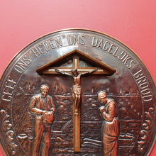 Load image into Gallery viewer, Decorative Dutch Copper Wall Hanging with Religious Scene Crucifix and Inscription. B12858