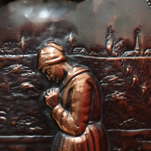 Load image into Gallery viewer, Decorative Dutch Copper Wall Hanging with Religious Scene Crucifix and Inscription. B12858