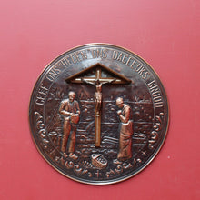 Load image into Gallery viewer, Decorative Dutch Copper Wall Hanging with Religious Scene Crucifix and Inscription. B12858