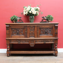 Load image into Gallery viewer, Antique French Two Door Oak Cabinet with Drawers Tier Base Carved Detail and Key. B12852