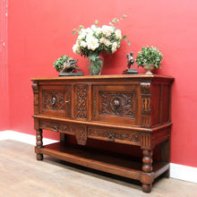 Load image into Gallery viewer, Antique French Two Door Oak Cabinet with Drawers Tier Base Carved Detail and Key. B12852