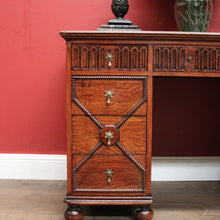 Load image into Gallery viewer, x SOLD Antique English Oak Office Desk with Brown Leather Top and Brass Handles. B12375