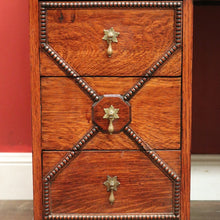 Load image into Gallery viewer, x SOLD Antique English Oak Office Desk with Brown Leather Top and Brass Handles. B12375