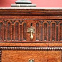 Load image into Gallery viewer, x SOLD Antique English Oak Office Desk with Brown Leather Top and Brass Handles. B12375