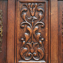 Load image into Gallery viewer, Antique French Two Door Oak Cabinet with Drawers Tier Base Carved Detail and Key. B12852