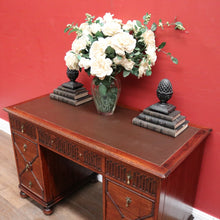 Load image into Gallery viewer, x SOLD Antique English Oak Office Desk with Brown Leather Top and Brass Handles. B12375
