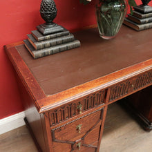 Load image into Gallery viewer, x SOLD Antique English Oak Office Desk with Brown Leather Top and Brass Handles. B12375