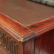 Load image into Gallery viewer, x SOLD Antique English Oak Office Desk with Brown Leather Top and Brass Handles. B12375