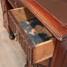 Load image into Gallery viewer, x SOLD Antique English Oak Office Desk with Brown Leather Top and Brass Handles. B12375