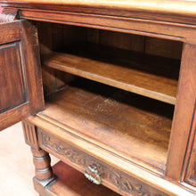 Load image into Gallery viewer, Antique French Two Door Oak Cabinet with Drawers Tier Base Carved Detail and Key. B12852