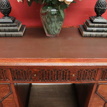 Load image into Gallery viewer, x SOLD Antique English Oak Office Desk with Brown Leather Top and Brass Handles. B12375
