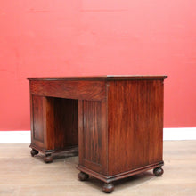 Load image into Gallery viewer, x SOLD Antique English Oak Office Desk with Brown Leather Top and Brass Handles. B12375