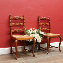 Load image into Gallery viewer, Pair of French Oak Ladder Back Chairs with Rush Seats and Acorn Finials. B12820