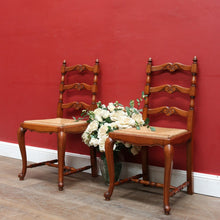 Load image into Gallery viewer, Pair of French Oak Ladder Back Chairs with Rush Seats and Acorn Finials. B12820
