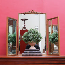Load image into Gallery viewer, Antique Tri-fold Dressing Table Mirror, Bevelled Glass, Decorative Gilt Detail. B13099