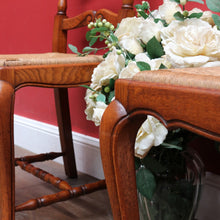 Load image into Gallery viewer, Pair of French Oak Ladder Back Chairs with Rush Seats and Acorn Finials. B12820