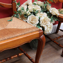 Load image into Gallery viewer, Pair of French Oak Ladder Back Chairs with Rush Seats and Acorn Finials. B12820