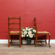 Load image into Gallery viewer, Pair of French Oak Ladder Back Chairs with Rush Seats and Acorn Finials. B12820
