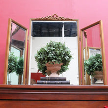 Load image into Gallery viewer, Antique Tri-fold Dressing Table Mirror, Bevelled Glass, Decorative Gilt Detail. B13099