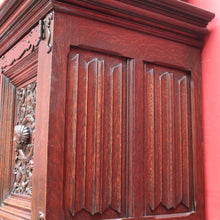 Load image into Gallery viewer, x SOLD Antique French Gothic Revival Cabinet with Intricate Carved Panels Linen Fold Sides Adjustable Shelves and Key. B12717