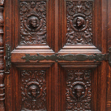 Load image into Gallery viewer, x SOLD Antique French Gothic Revival Cabinet with Intricate Carved Panels Linen Fold Sides Adjustable Shelves and Key. B12717