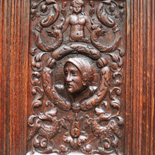 Load image into Gallery viewer, x SOLD Antique French Gothic Revival Cabinet with Intricate Carved Panels Linen Fold Sides Adjustable Shelves and Key. B12717
