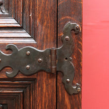 Load image into Gallery viewer, x SOLD Antique French Gothic Revival Cabinet with Intricate Carved Panels Linen Fold Sides Adjustable Shelves and Key. B12717