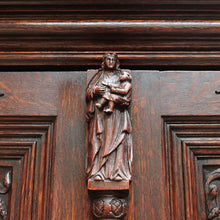 Load image into Gallery viewer, x SOLD Antique French Gothic Revival Cabinet with Intricate Carved Panels Linen Fold Sides Adjustable Shelves and Key. B12717