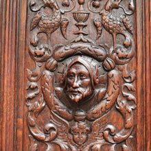 Load image into Gallery viewer, x SOLD Antique French Gothic Revival Cabinet with Intricate Carved Panels Linen Fold Sides Adjustable Shelves and Key. B12717
