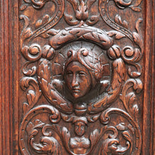 Load image into Gallery viewer, x SOLD Antique French Gothic Revival Cabinet with Intricate Carved Panels Linen Fold Sides Adjustable Shelves and Key. B12717
