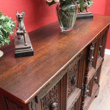 Load image into Gallery viewer, x SOLD Antique French Gothic Revival Cabinet with Intricate Carved Panels Linen Fold Sides Adjustable Shelves and Key. B12717