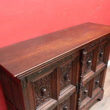 Load image into Gallery viewer, x SOLD Antique French Gothic Revival Cabinet with Intricate Carved Panels Linen Fold Sides Adjustable Shelves and Key. B12717