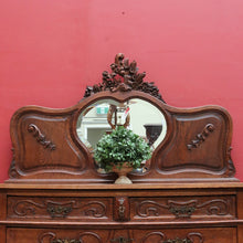 Load image into Gallery viewer, Antique French Hall Mirror with Shaped Bevelled Glass Carved Timber Frame and Floral Crown. B12719
