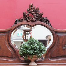 Load image into Gallery viewer, Antique French Hall Mirror with Shaped Bevelled Glass Carved Timber Frame and Floral Crown. B12719
